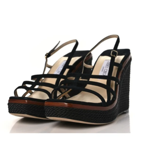 JIMMY CHOO Suede Ariela 110 Wedge Sandals Size 39 - Picture 2 of 10